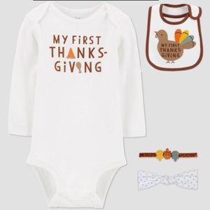 Baby Girls Carter’s JOY 3 Months Thanksgiving Bodysuit, Bib & Headbands NWT